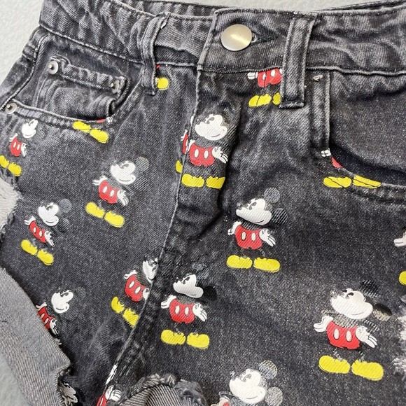 Forever 21 Mickey Mouse Denim Shorts Womens 24 Black Jean Mid Rise Very Short - Picture 13 of 14